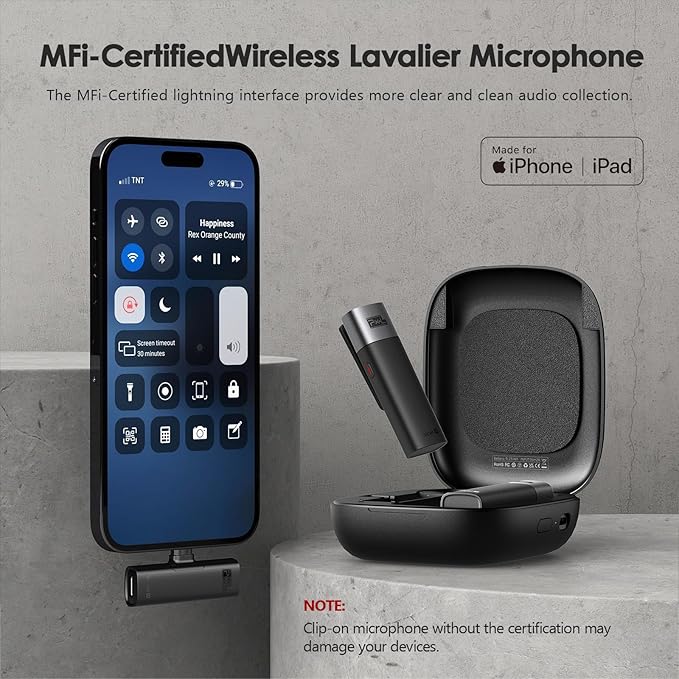 PIXEL Wireless Lavalier Microphone (MFi Certified)-2 Pack Lapel Mics Compatible with All Lightning Devices.Plug and Play,Noise Cancelling,Professional for YouTube,Vlog,Livestream & Podcasts