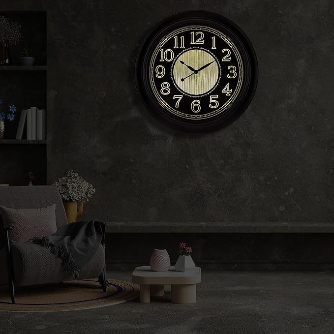 18 Inch Lighted Wall Clock Outdoor Clocks with Smart Light Sensor Battery Operated Wall Clocks with Night Light, Waterproof Wall Clock for Patio, Garden, Porch, Living Room, Home, Office