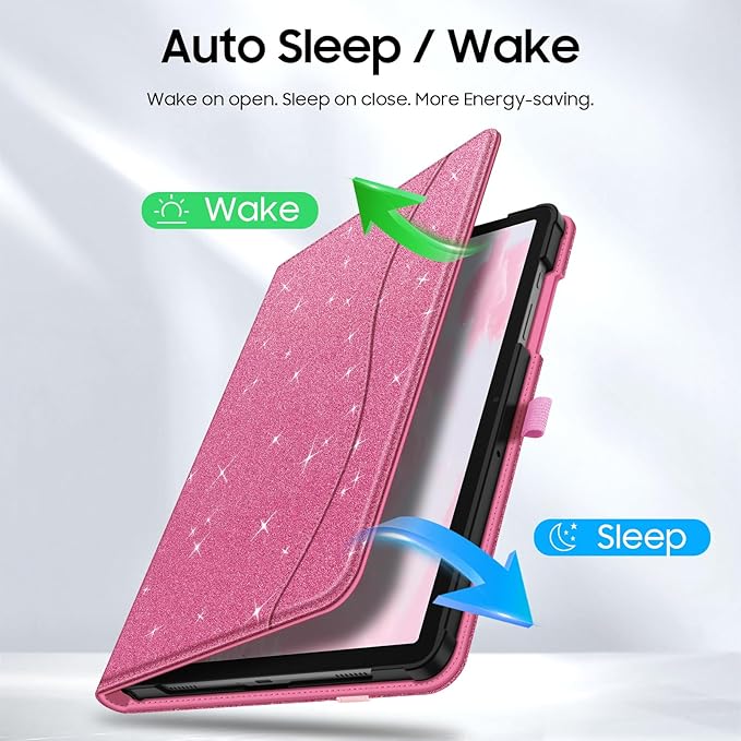 Fintie Case for Samsung Galaxy Tab A9 Plus/A9+ 5G 11 Inch 2023 Model (SM-X210/X216/X218), Multi-Angle Viewing Smart Stand Back Cover with Pocket Auto Wake/Sleep, Glittering Pink