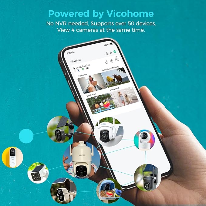 Vicohome QB 2K AI Solar Security Camera Wireless Outdoor, Battery Powered Cam, Two Way Audio, Motion Detection, Color Night Vision, Easy to Setup, Audible Flashlight Siren, 180 Days Exchange Policy