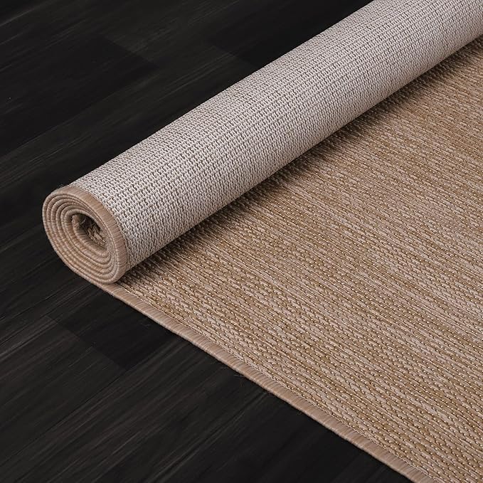 Washable Indoor Outdoor Rug 8x10 Weather Resistant Area Rugs Modern Solid Jute Rug for Porch Deck Balcony Backyard Patio Outside Carpet (8 X 10 Jute Beige)