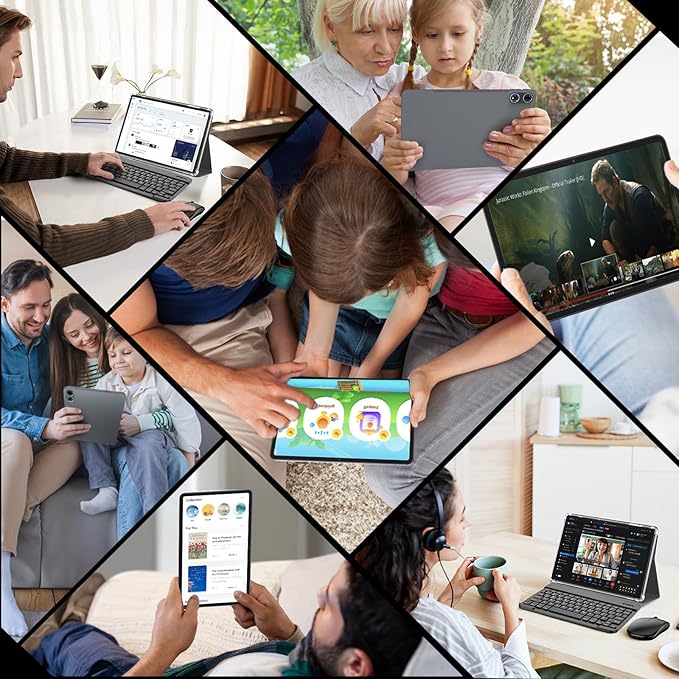 2026 12 Inch Tablet, Android 15 Tablet with Keyboard, 24GB RAM, 256GB ROM, 2TB Expand, 2000x1200 Screen, Octa-Core, 8+16MP Camera, 8000mAh, 5G Wifi, 2K Tablet with Case, Stylus, Mouse (Silver Case)