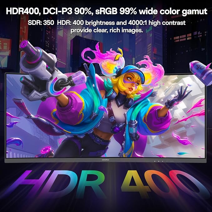 KOORUI 34 Inch 240Hz Ultrawide Curved Gaming Monitor 3440x1440P, 21:9 Display, 1500R Curvature. 1MS, PIP/PBP, Support Adaptive Sync, DP, HDMI, PS5,Vesa
