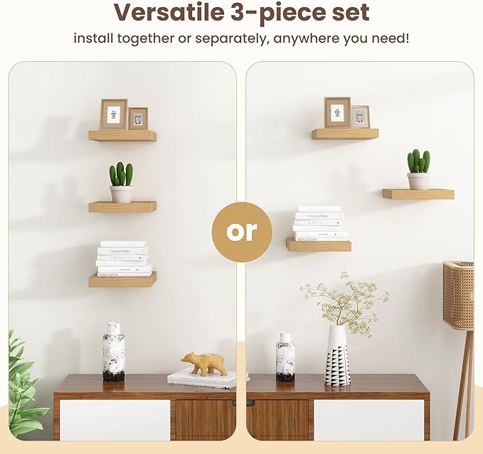 Fun Memories Floating Shelves for Wall - 9.3 Inch Square Shelves with Invisible Brackets, Small Wall Shelf for Living Room, Bathroom, Bedroom, and Kitchen Decor，Set of 3