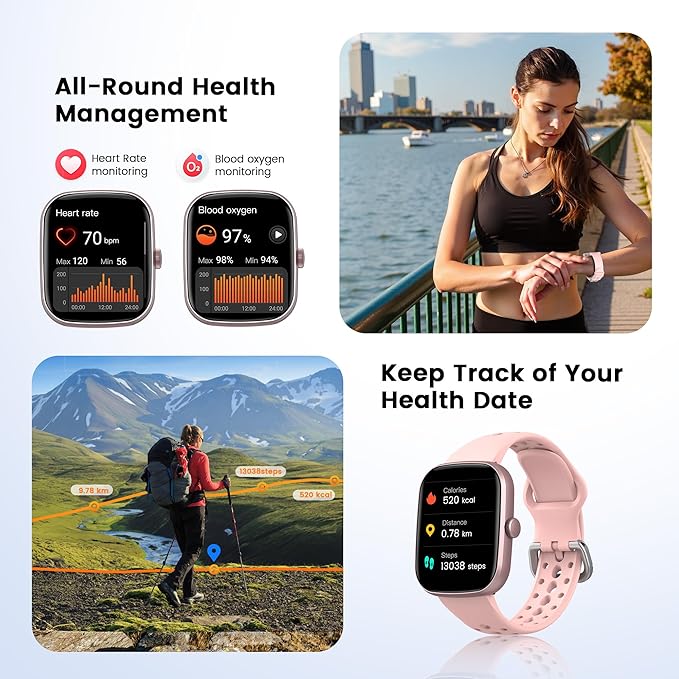 Smart Watch (Answer/Make Call), 1.96" SmartWatches for Men Women with Heart Rate/Activity Tracking, Fitness Tracker Watch with IP68 Waterproof/Pedometer, Smart Watch for Android/iPhone Compatible