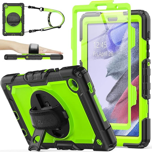 SEYMAC stock Case for Samsung Galaxy Tab A7 Lite 8.7'' with Screen Protector Pencil Holder [360 Rotating Hand Strap] &Stand, Drop-Proof Case for Samsung A7 Lite 2021 SM-T220/T225/T227, Green/Black