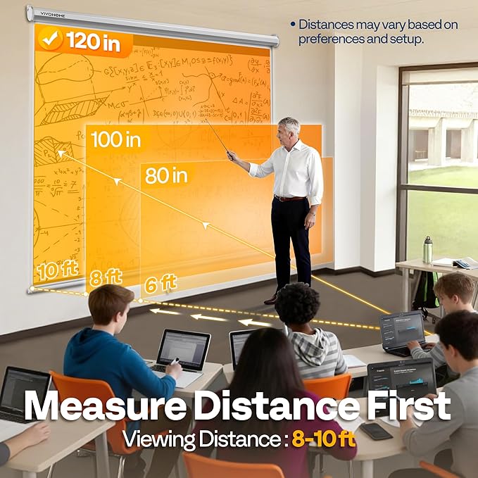 VIVOHOME 120 Inch 1:1 Pull Down Projector Screen, HD 4K Retractable Movie Screen for Indoor Home Theater and Office, Manual Projection Screen with Auto Locking (84Wx84H Inch Display Area)
