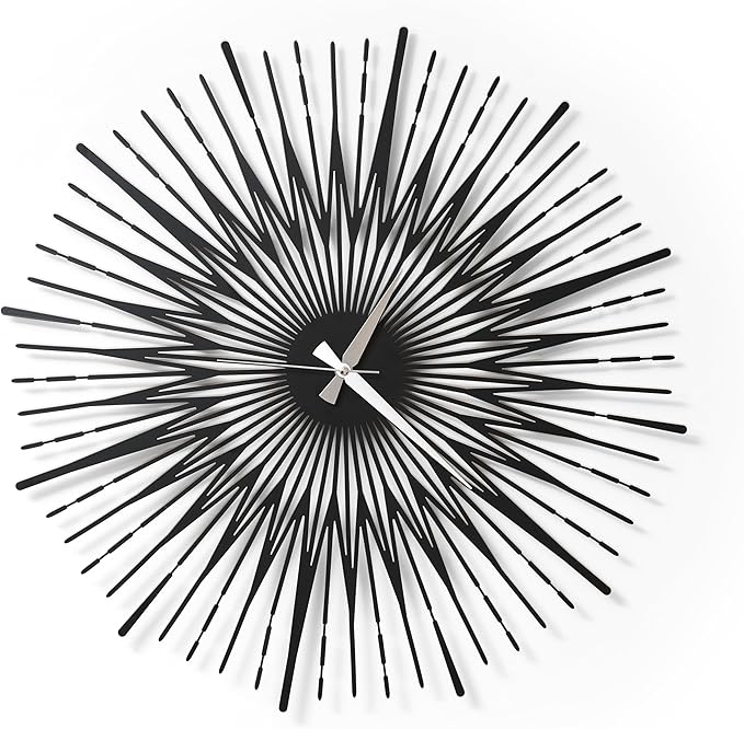 Sun Rays Wall Clock, Large Metal Decorative Wall Clock, Modern Minimalist Wall Decor (Black, Medium)