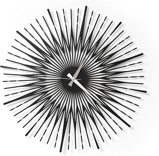 Sun Rays Wall Clock, Large Metal Decorative Wall Clock, Modern Minimalist Wall Decor (Black, Medium)