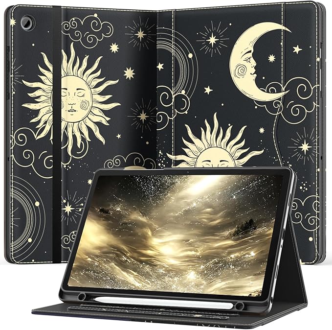 OKP Case for Samsug Galaxy Tab A9+ Plus 11 inch 2024(SM-X210/X216/X218), PU Leather Folio Cover with Multi-Angle Stand//Pen Holder, Auto Wake/Sleep Case for Galaxy A9+ 11" Tablet (Sun Moon)