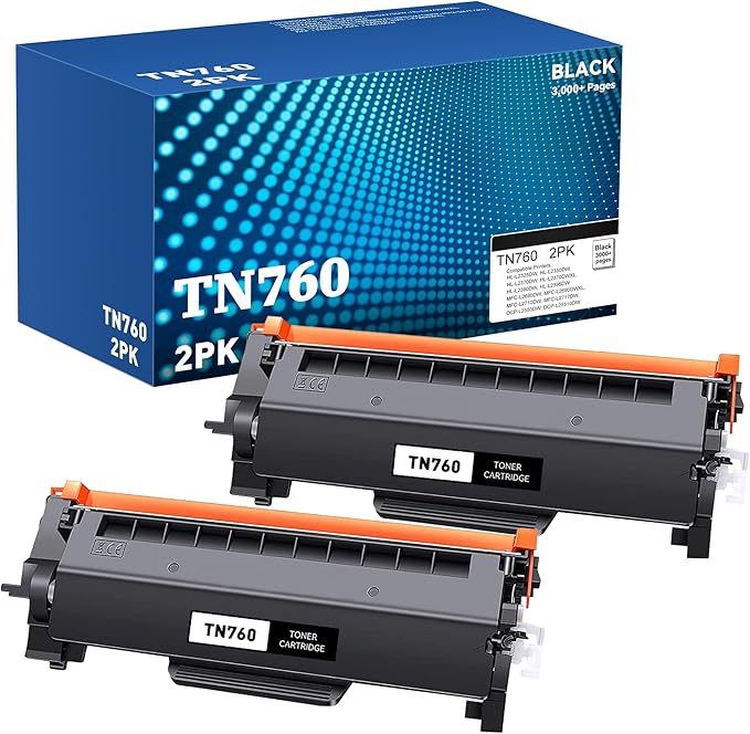 TN760 Toner Cartridges Black 2-Pack Compatible for Brother TN760 TN730 TN-760 TN-730 Toner Cartridges High Yield Compatible for Brother HL-L2350DW L2395DW L2370DW MFC-L2750DW MFC-L2710DW DCP-L2550DW