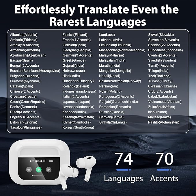 AI Language Translator Earbuds,3-in1 English-Spanish Translation Device,Instant Translation,Seamless Global Conversations, AI Bluetooth Earbuds with Charging Dock for Travel, Meetings, and Study