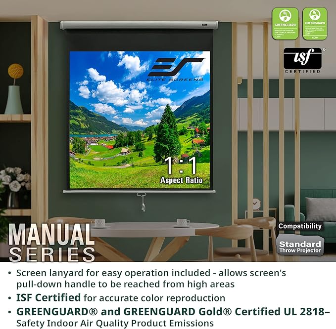 Elite Screens Manual Series, 120-INCH 16:9, Pull Down Manual Projector Screen with AUTO LOCK, Movie Home Theater 8K / 4K Ultra HD 3D Ready, 2-YEAR WARRANTY, M120XWH2