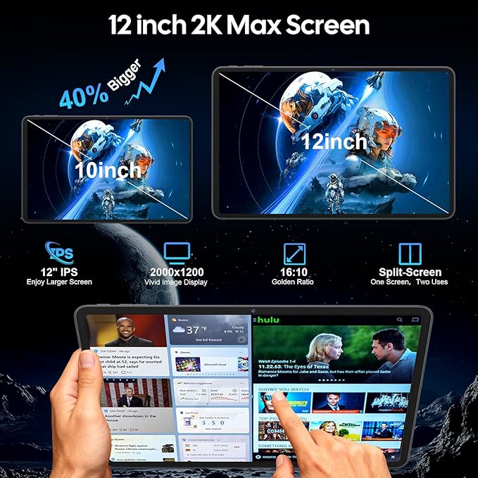 2026 12 Inch Tablet, Android 15 Tablet with Keyboard, 24GB RAM, 256GB ROM, 2TB Expand, 2000x1200 Screen, Octa-Core, 8+16MP Camera, 8000mAh, 5G Wifi, 2K Tablet with Case, Stylus, Mouse (Pink Case)
