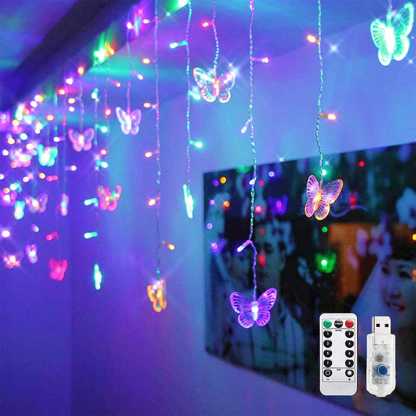 Cynzia Butterfly Curtain Lights, 48 LED Twinkle String Light, USB Powered, 4.9FT, Multicolor, Model 48BSL