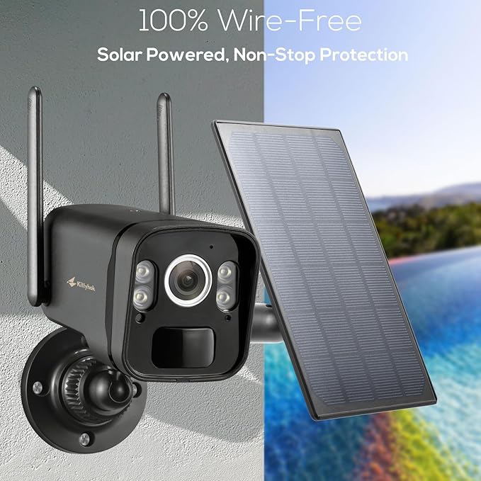 Kittyhok Solar Security Camera System, 4pcs Black 2K Wireless Solar Security Camera Outdoor, Human Detection, Spotlight, 10CH NVR, Local Storage, No Monthly Fee