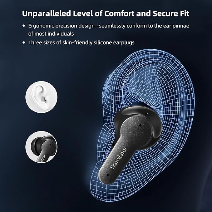 M3 AI Translation Earbuds Real Time, Language Translator Device in 144 Languages, 3-in-1 Offline Two-Way Audífonos Traductores, Live Translate Headphones, No Subscription Required (Black)