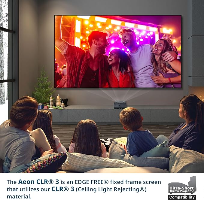 Elite Screens 103 inch UST ALR Projector Screen 16:9 4K 90% Ceiling Ambient Light Rejecting Edge Free Fixed Frame Grey Projector Screen Indoor Movie Screen Home Theater - AR103H-CLR3