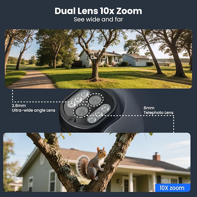 [WiFi 6 & 10X Zoom] XMARTO Wireless PTZ Security Camera System Outdoor with 10X Zoom and AI Auto Tracking, 2K HD Dual-Lens Cameras, 12" LCD Monitor NVR/DVR and 1TB HDD Included