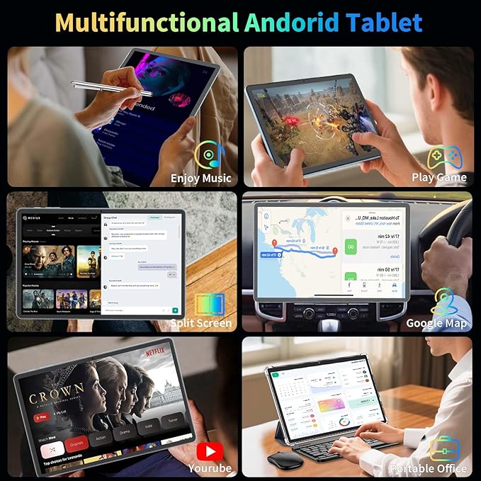 2025 11 inch Tablet, Android 15 Tablets with Keyboard, 24GB+256GB+2TB Expand, Octa-Core, 8000mAh, Tablet PC with 5G/2.4G WiFi, BT5.0, GMS, GPS, 2 in 1 Tablets with Case, Mouse, Stylus(Green Case)