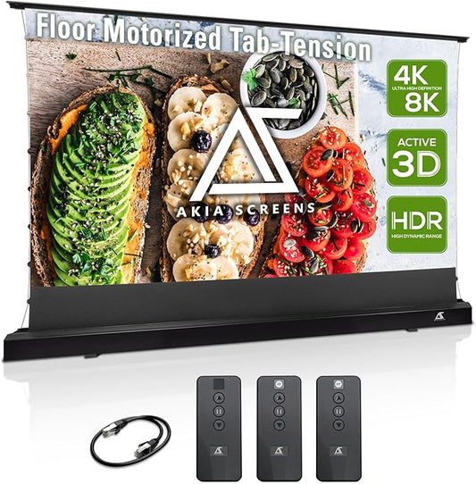 Akia Screens 102 inch Motorized Floor Rising Projector Screen, Pull Up Tab-Tension CineWhite 4K 8K HDR Home Theater Movie Screen for UST Short Throw, Remote Control, AK-FMT102UH2-X
