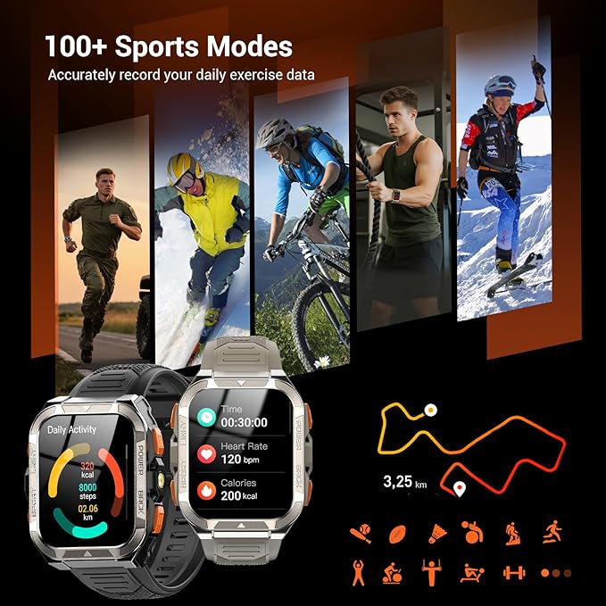 Military Smart Watches for Men (Answer/Make Calls),1.91"Fitness Smart Watch for Android and iPhone, GPS Fitness Trackers Watch with Flashlight/Heart Rate/Sleep/100+ Sport Modes/AI, Mens New Year Gift