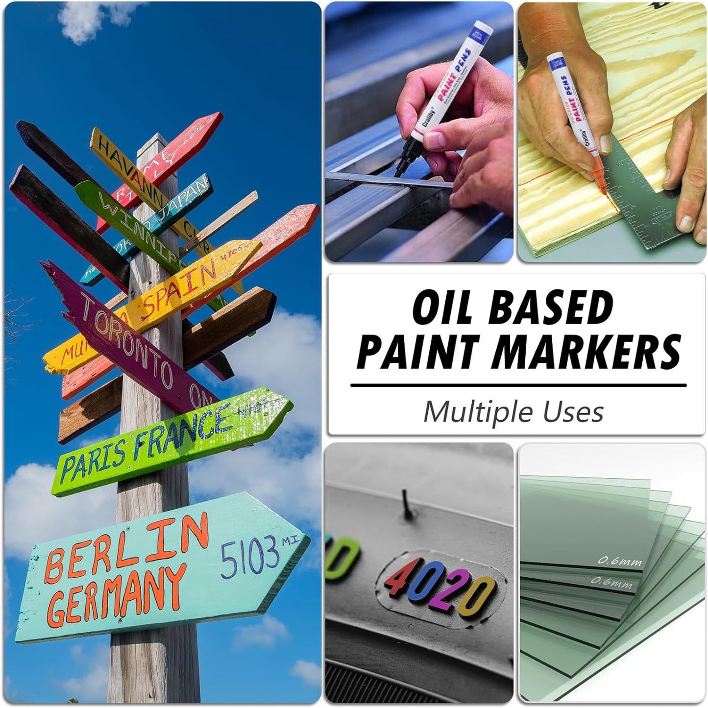 Gold Paint Markers, 3 Pack Oil-Based Waterproof Quick Dry Permanent Paint Pen Set for Rocks Painting, Wood, Fabric, Plastic, Canvas, Glass, Mugs, Metal, Tire, Stone, DIY Craft