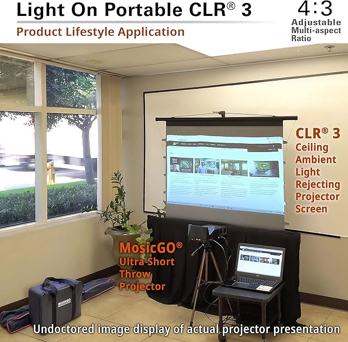 Elite Screens 55-Inch Upgraded ALR Portable Projector Screen with Tripod Stand, Height Adjustable, 4:3 Screen for Ultra Short Throw Projectors, Indoor Home Theater Movie Screen, TT55V-CLR3-F