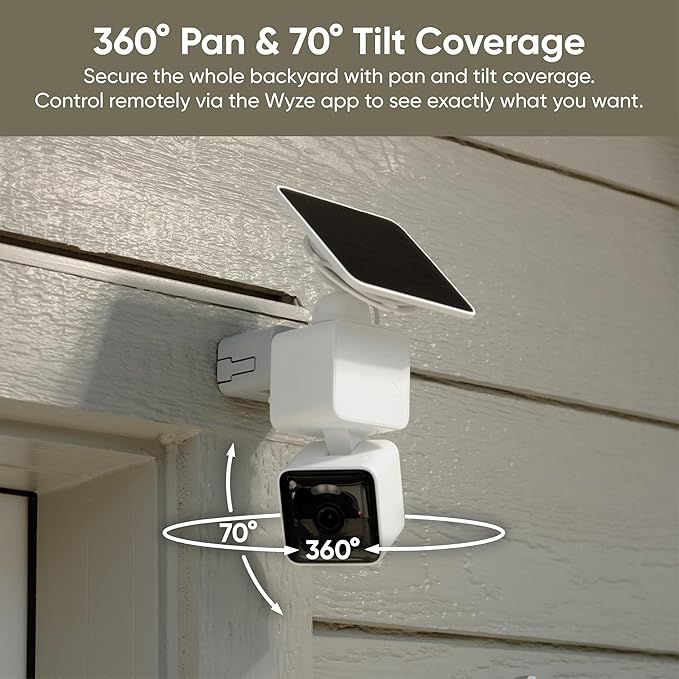WYZE Solar Cam Pan (Flagship Model), AI Security Cameras Wireless Outdoor, Battery Powered Cameras for Home Security, 2K Crystal-Clear, Enhanced Color Night Vision, No Blind Spots, Peace of Mind