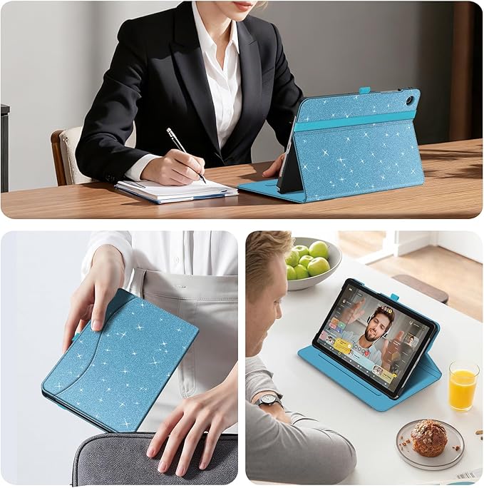 Fintie Case for Samsung Galaxy Tab A9 Plus/A9+ 5G 11 Inch 2023 Model (SM-X210/X216/X218), Multi-Angle Viewing Smart Stand Back Cover with Pocket Auto Wake/Sleep, Glittering Blue