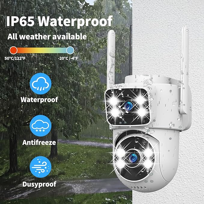 Dual-Lens Smart Indoor Outdoor Camera, 2K-3MP HD 5G WiFi, 360° AI Motion Tracking, IP65 Weatherproof, Color Night Vision, 24/7 Recording, 2-Way Audio, Baby/Nanny Cam(No Card Included)