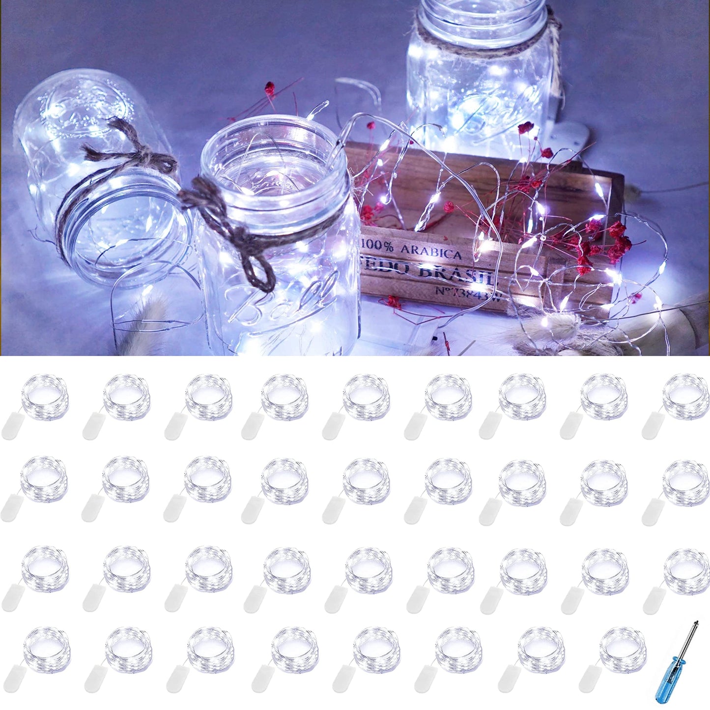 LoveNite LED Fairy String Lights, 20 LED Waterproof, 6.6ft, Cool White, Model 20-LED-35P-CW, Battery Operated for Decor
