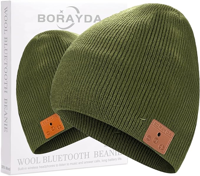 Bluetooth Beanie, Bluetooth 5.2 Wool Hat HD Stereo,30 Hours Play time,Built-in Microphone, Men's/Women's Christmas Electronic Gift (Green)