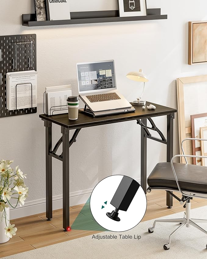 Frylr Small Folding Computer Desk – Portable 35.8 Inch Foldable Laptop Table, Collapsible and Compact for Easy Storage and Fast Setup, Lightweight for Small Spaces, Craft and Study Use, Dark Oak