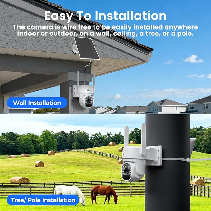 xmartO QHD Wire-Free Solar Security Camera Outdoor/Indoor Wireless, 5G Dual Band WiFi6, Pan Tilt Zoom, Long-Lasting Solar Battery Home Camera