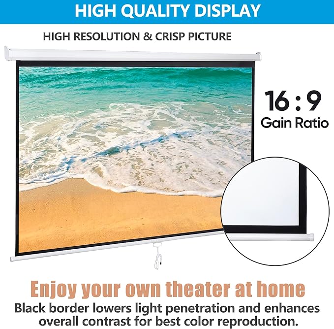 SUPER DEAL 80'' 16:9 HD Projection Screen Foldable Anti-Crease Portable Projector Movie Screen Manual Pull Down for Home Theater Presentation Education Outdoor Indoor Public Display