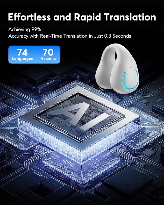AI Translation Earbuds Real Time 144 Languages 60H Playtime Translator Ear Buds Audifonos Traductores Inglés Español Wireless Earphones Bluetooth Headphones for Travel Business Meeting,Dusk White