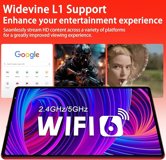 Android 15 Tablet with Keyboard Mouse, 20GB RAM + 128GB ROM (Expand to 1TB), 10.1 Inch Octa-Core Tablets with WiFi 6, Dual Camera, 1280x800 IPS Display, 6000mAh Battery, Widevine L1 - Red