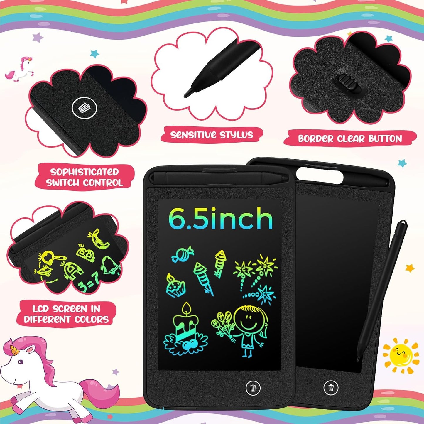Zhehao 20 Pcs LCD Writing Tablet for Kids 6.5 Inch Colorful Doodle Board LCD Writing Board Kids Portable Electronic Drawing Board Erasable Drawing Pad Reusable Writing Pad for Kid (Black)
