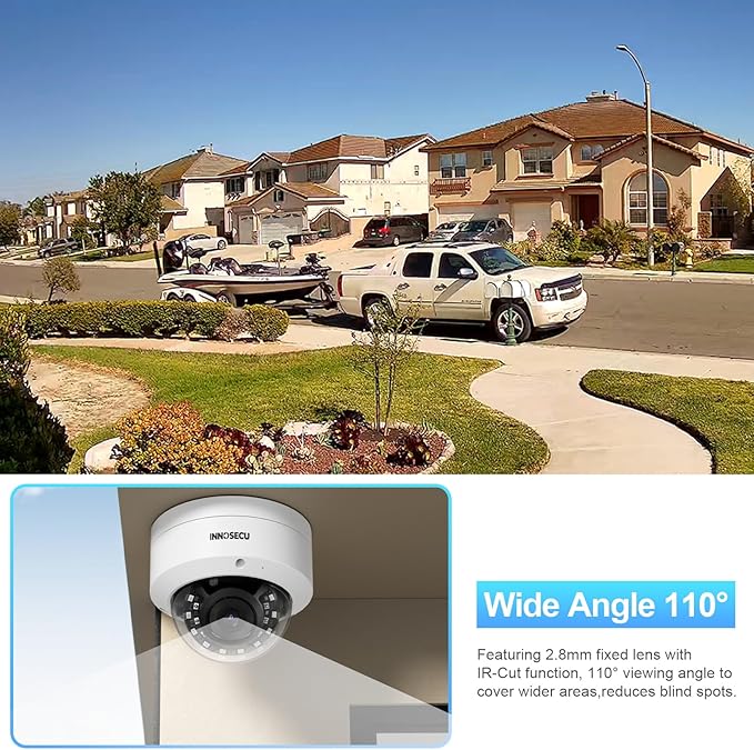 4MP IP PoE Camera, Vandal-Proof Dome Security Surveillance Camera, 2.8mm Lens 110° View, Built-in Mic, IP67, Night Vision 100ft, Human/Vehicle Detection, No PT Supported. IND4FR54A