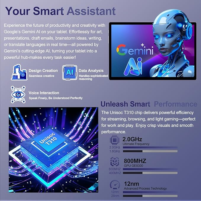2025 Android 15 Tablet with Keyboard | Gemini AI, 30GB+128GB Octa-Core Electronics Tablets w/ 10 Inch IPS HD Display, 8000mAh, 5G WiFi, 1TB Expand, Mouse+Case, BT 5.0, Widevine L1, Metal Body -Purple