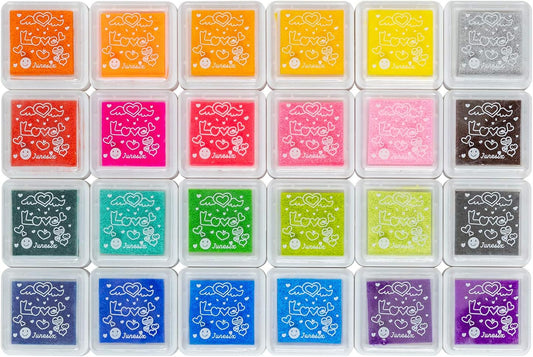 Ink Pad, 24 Colors Finger Washable Craft Ink Pad for Kids Stamp, 1.18X1.18''