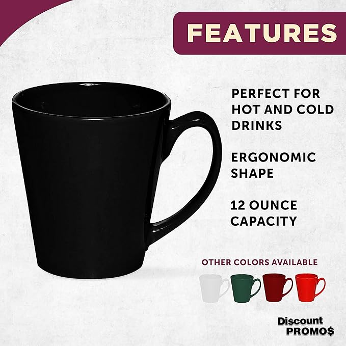 DISCOUNT PROMOS Glossy Ceramic Latte Coffee Mug 12 oz. Set of 10, Bulk Pack - Perfect for Tea, Espresso, Cappuccino, Hot Cocoa - Black