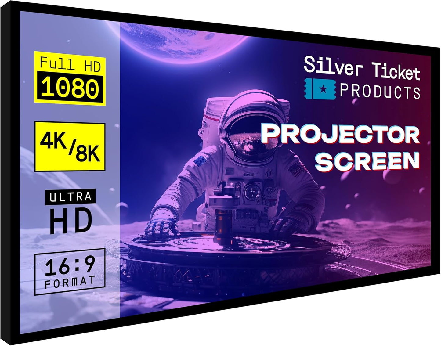 Silver Ticket Products STR Series 6 Piece Home Theater Fixed Frame 4K / 8K Ultra HD, HDTV, HDR & Active 3D Movie Projection Screen, 2.35:1 Format, 138" Diagonal, High Contrast Material STR-235138-HC