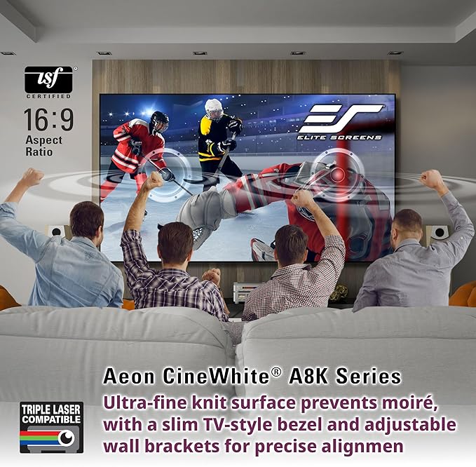Elite Screens Aeon CineWhite A8K, 138-INCH Diag, 16:9 Aspect Ratio, ISF Certified 8K Ultra HD Home Theater Fixed Frame Edge Free Projection Sound Transparent Perforated Weaved, AR138H-A8K