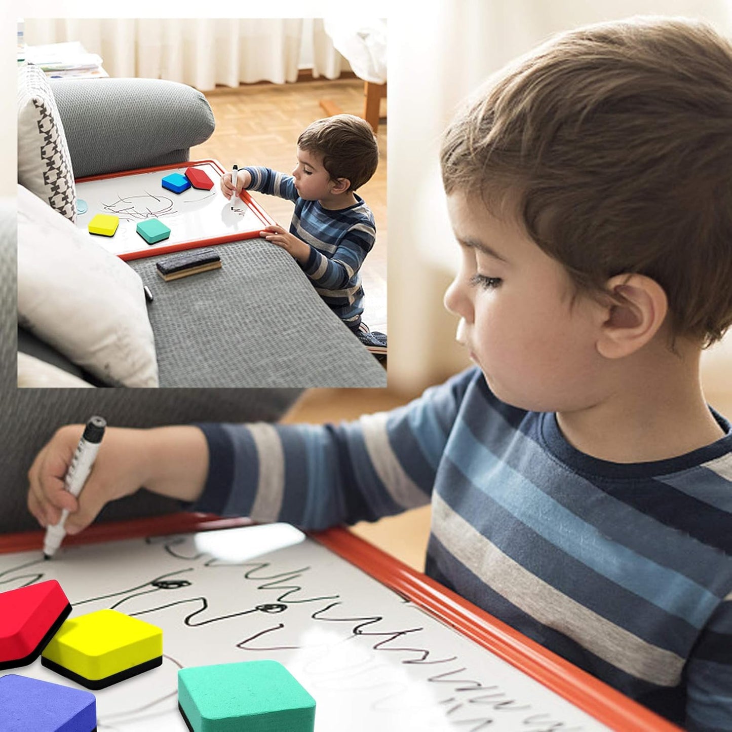 Mini Dry Erase Erasers, IHPUKIDI 48 Pack Magnetic Whiteboard Dry Erasers Chalkboard Cleaner Wiper for Kids and Classroom Teacher Supplies, Home and Office (2 x 2 Inch)