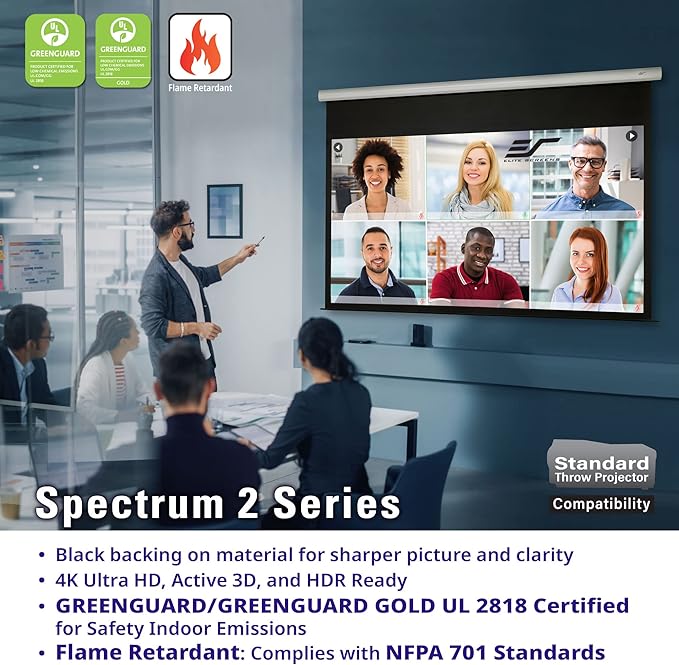 Elite Screens Spectrum2, 100-inch 16:9, 12-inch Drop, Electric Motorized Drop Down Projection Projector Screen, SPM100H-E12
