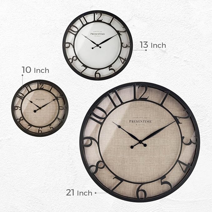 Presentime & Co 10" Farmhouse Series Wall Clock, Cottage Style, Faux Burlap Design, Silent no Ticking, Oil Rubbed Bronze Finish