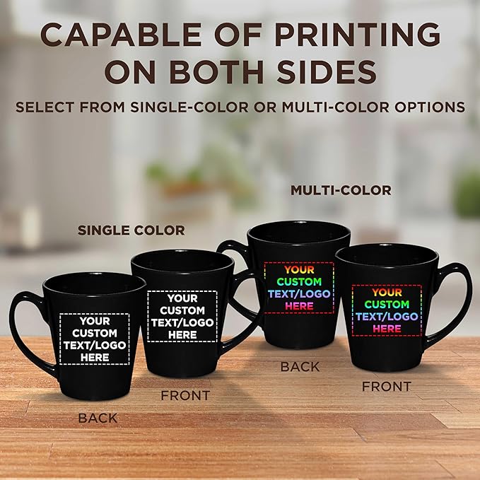 DISCOUNT PROMOS Custom Glossy Ceramic Latte Coffee Mug 12 oz. Set of 10, Personalized Bulk Pack - Perfect for Tea, Espresso, Cappuccino, Hot Cocoa - Black