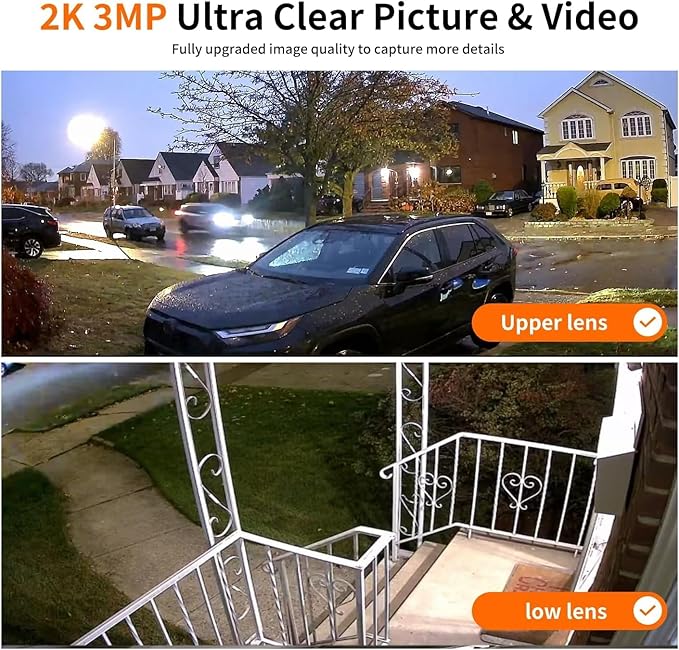 Cameras for Home Security with Dual Lens,2.4G/5G WiFi Outdoor Camera Wireless Solar Powered,PIR Alarm,Color Night Vision,2-Way Audio,Cloud/SD Storage,No Month Fee(2 Pack)